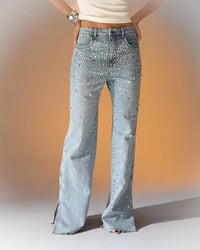 Calça Wide Leg com Aplicações de Estrela