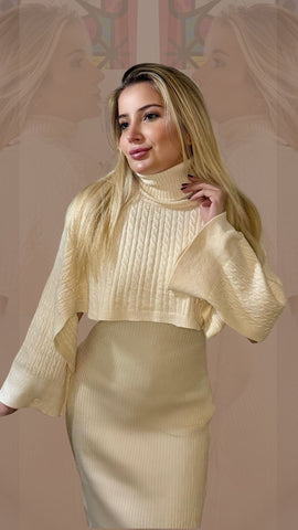 Vestido Tricot Gola Winter Areia
