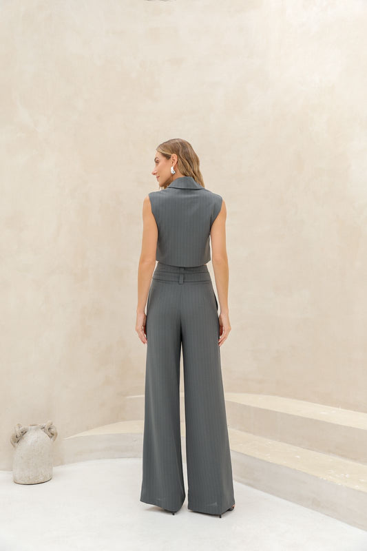 Conjunto Calça com Cropped e Cinto Amanda