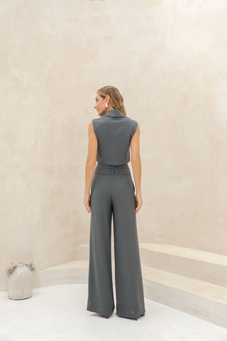 Conjunto Calça com Cropped e Cinto Amanda