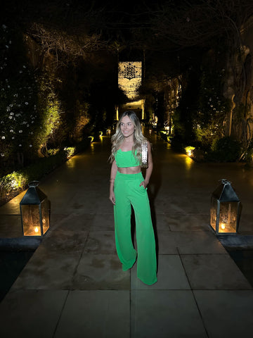 Conjunto de Calça e Cropped Flowers Verde Limão